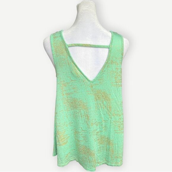 Jennifer Lopez Sleeveless Flowy V-Back Green & Gold Blouse. Top. Shirt. Small. - Picture 3 of 7